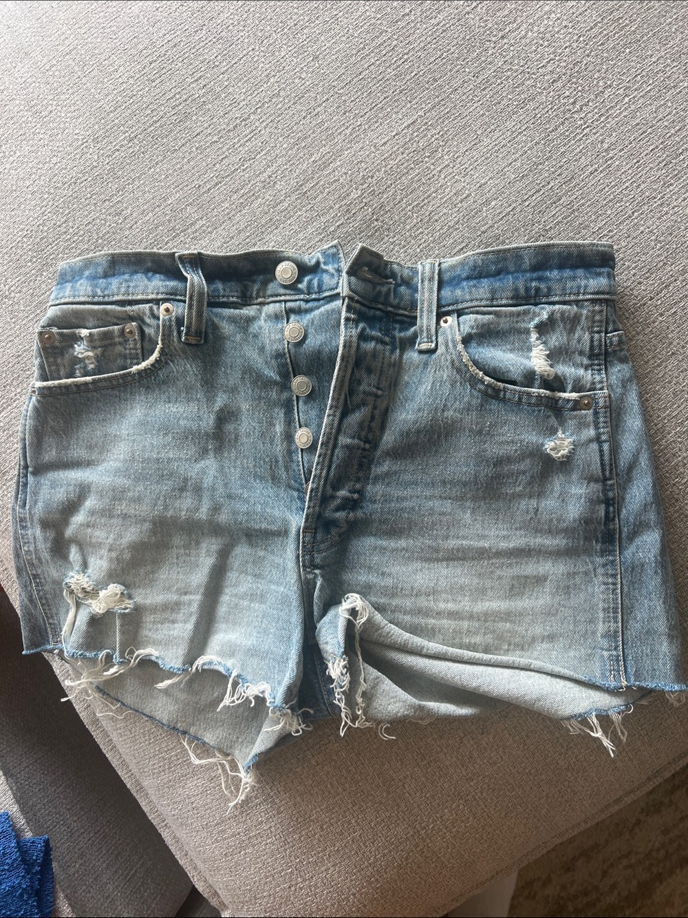GAP Light Blue Distressed Denim Button-Fly Shorts